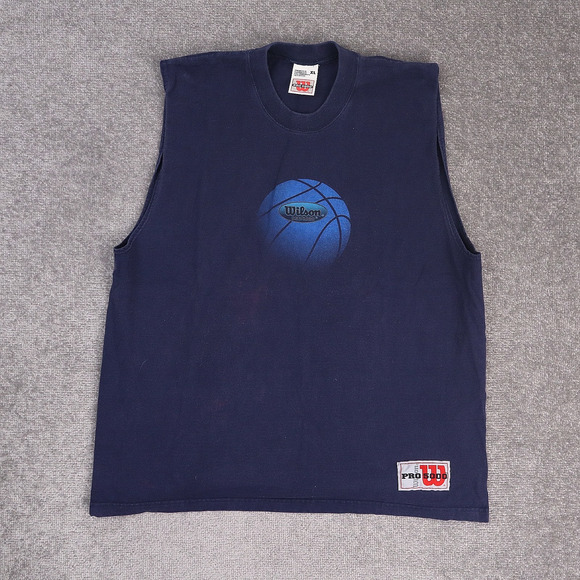 VTG 90s Wilson Pro 5000 Basketball Cotton XL Blue Sleeveless Tank Top Shirt - Picture 1 of 10